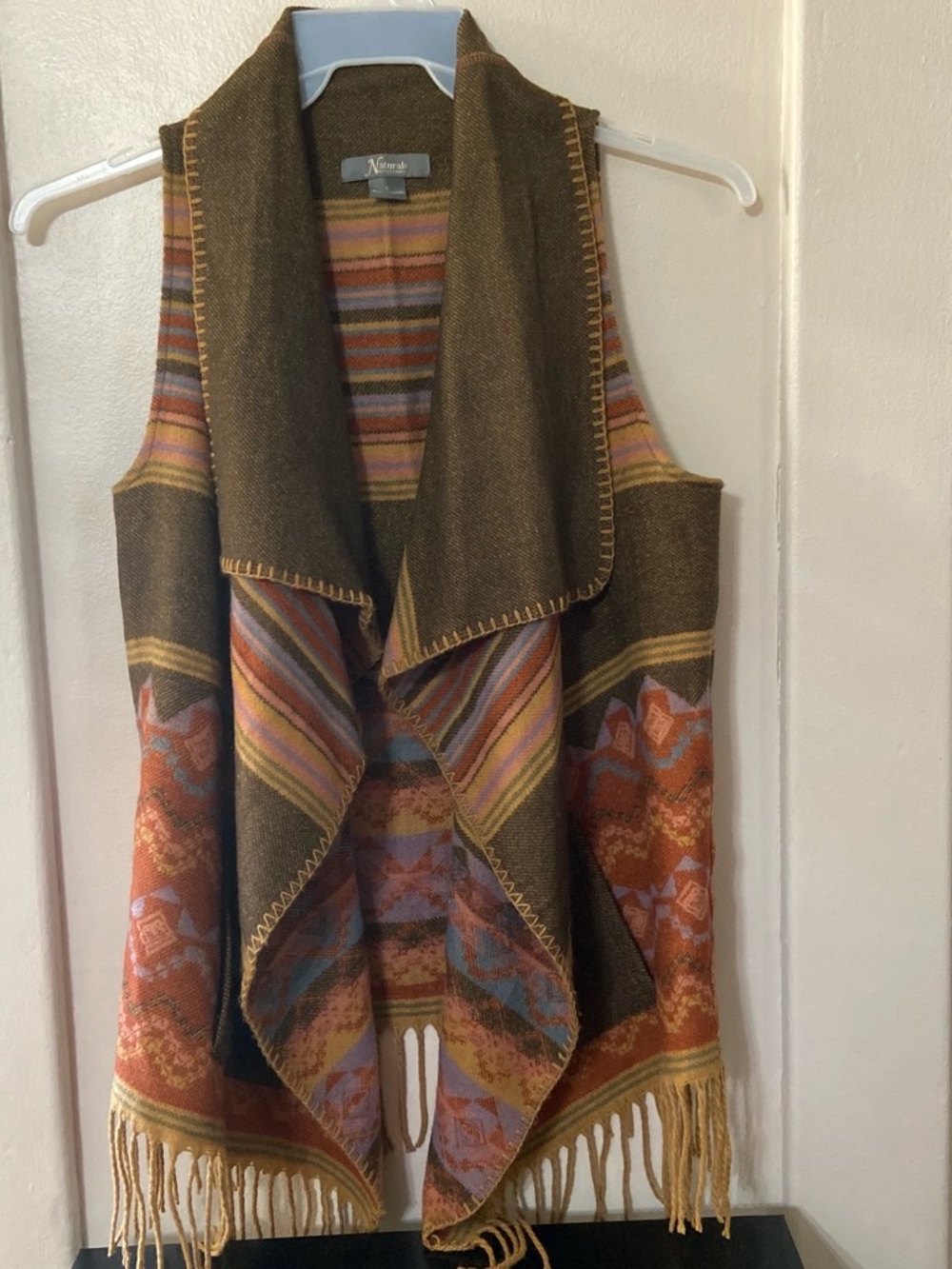 Natural Reflections Brown Multicolor Fringe Knit Vest